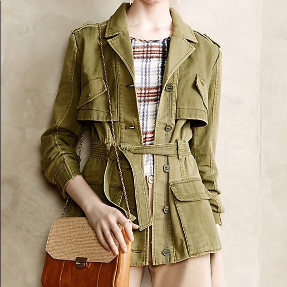 Anthro | Hei Hei ruffle back utility jacket size L